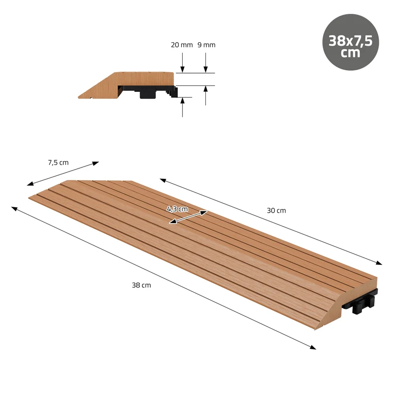 WPC Abschlussleiste 38x2x7,5 cm für WPC Bodenfliese Ecke links Hellbraun ML-Design