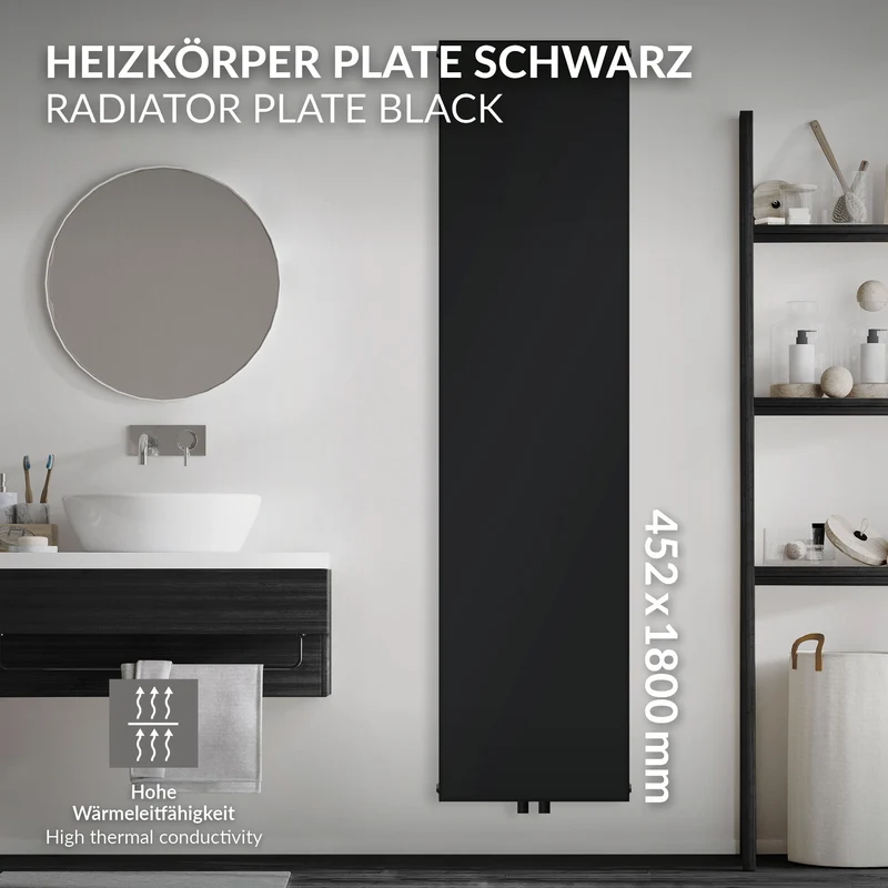 Badheizkörper Einlagig 1800x452 mm Schwarz matt mit Mittelanschluss LuxeBath