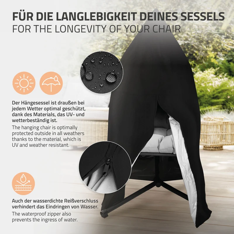 Hängesessel mit Gestell und Kissen Khaki aus Stahl inkl. Abdeckung ML-Design