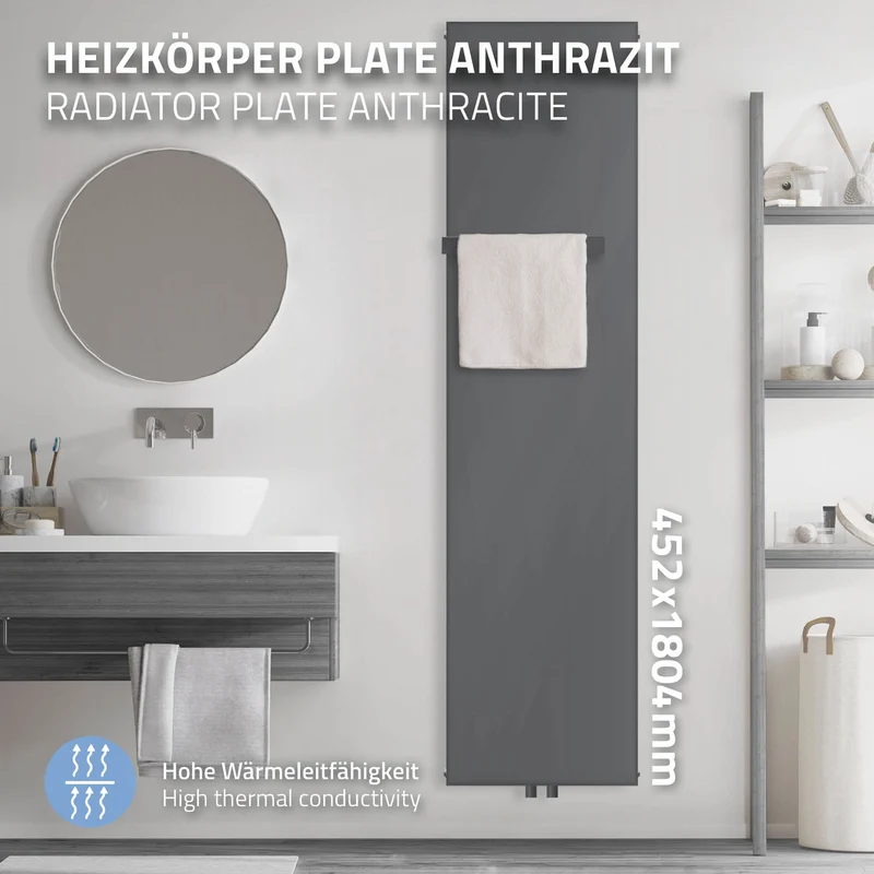 Badheizkörper 1800x452 mm Anthrazit mit Mittelanschluss inkl. 1x Handuchhalter ML-Design