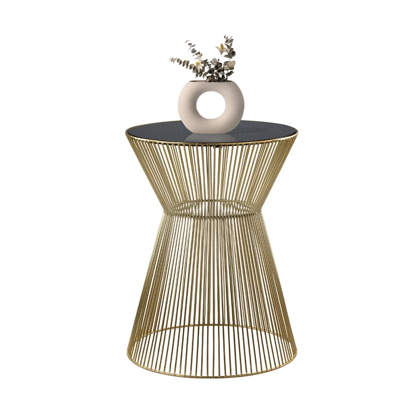 Couchtisch 2er Set Kegelförmig Gold/Schwarz aus Eisen und Glas WOMO-Design