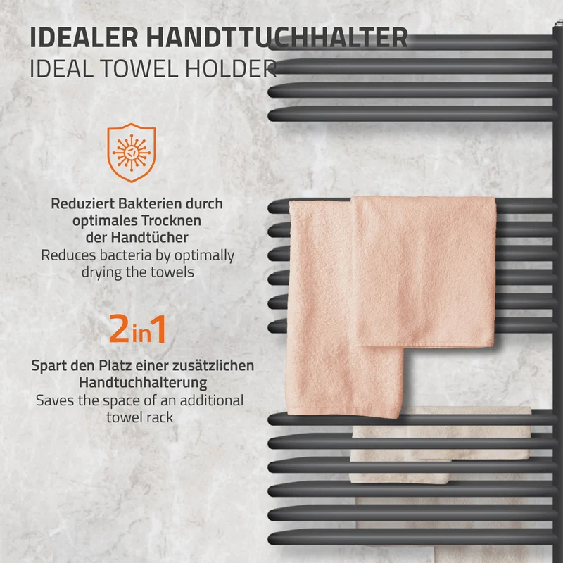 Elektrischer Badheizkörper mit Heizstab 1200W 500x1600 mm Anthrazit ML-Design
