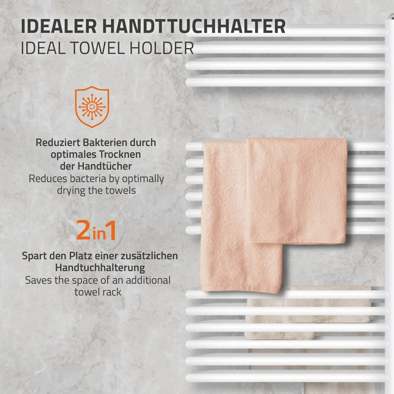 Elektrischer Badheizkörper mit Heizstab 900W 500x1600 mm Weiß ML-Design