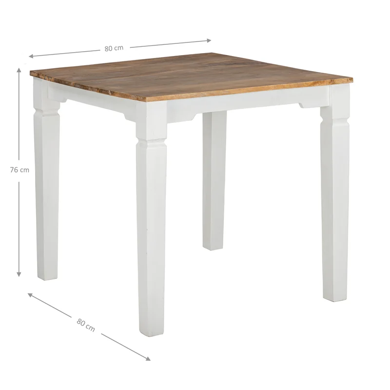 Esstisch mit zwei Stühle 80x80x76 cm Natur/Weiß aus Mangoholz WOMO-DESIGN