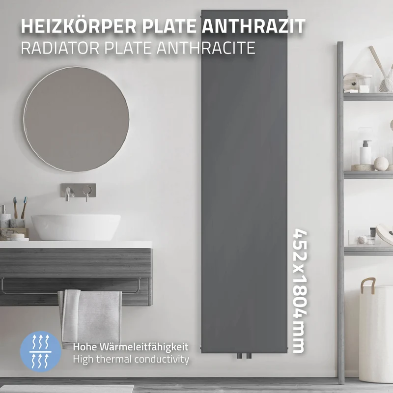 Badheizkörper 1800x452 mm Anthrazit mit Mittelanschluss ML-Design