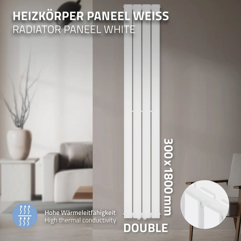 Paneelheizkörper Doppellagig 1800x300 mm Weiß ML-Design