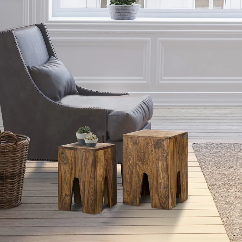 Couchtisch 3er Set Natur aus massives Sheeshamholz WOMO-Design
