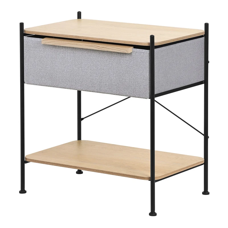 ML-Design | Nachttisch mit Stoff Schublade Eiche aus Stahl, MDF, Nachttisch Aufbewahrungsschrank