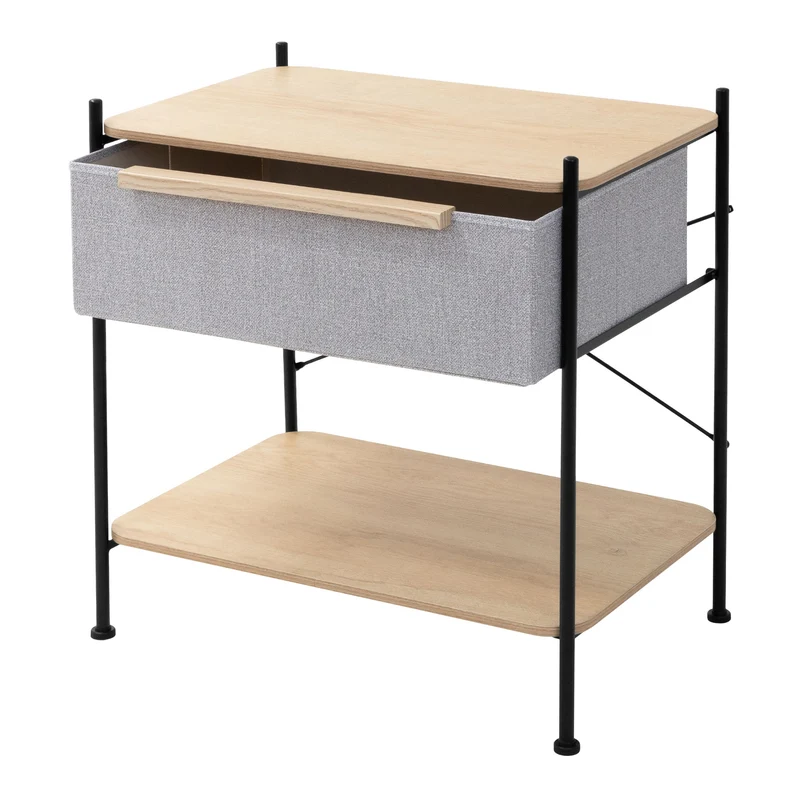 ML-Design | Nachttisch mit Stoff Schublade Eiche aus Stahl, MDF, Nachttisch Aufbewahrungsschrank