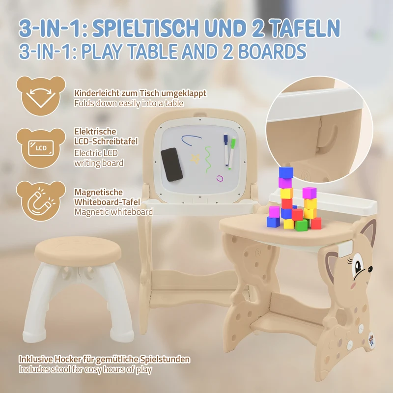 Joyz | Kindersitzgruppe 3in1 Spieltisch mit 2 Tafeln Kinderhocker und Zubehör