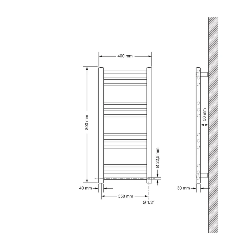 Elektrischer Badheizkörper mit Heizstab 300W 400x800 mm Weiß gerade mit Seitenanschluss & Thermostat Digitalanzeige LuxeBath