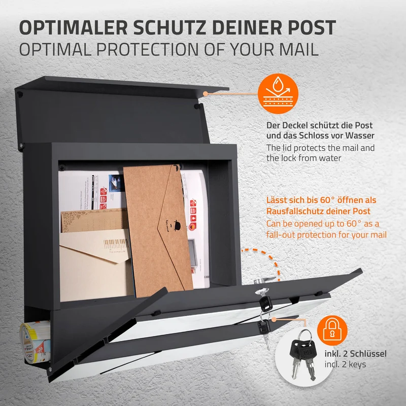 Briefkasten 37x36,5x11 cm Anthrazit/Weiß-Marmoroptik aus Stahl ML-Design