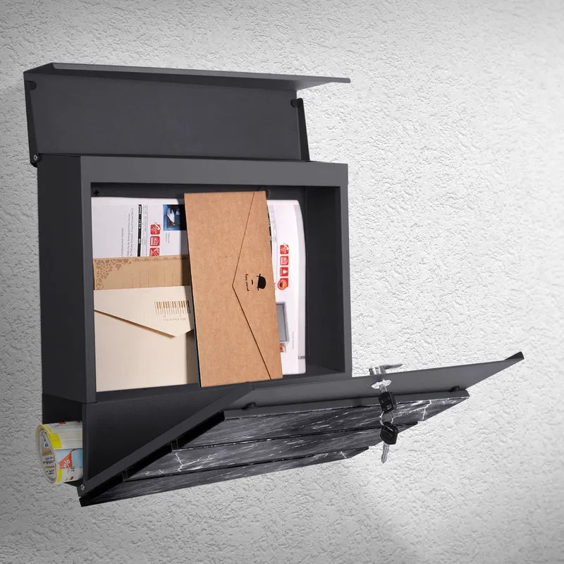 Briefkasten 37x37x11 cm Anthrazit/Schwarz-Marmoroptik aus Stahl ML-Design