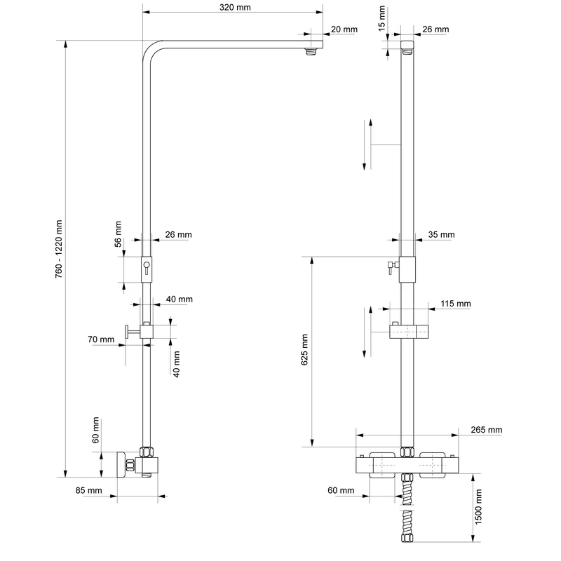 Duschsystem mit Thermostat, schwarz, aus Edelstahl