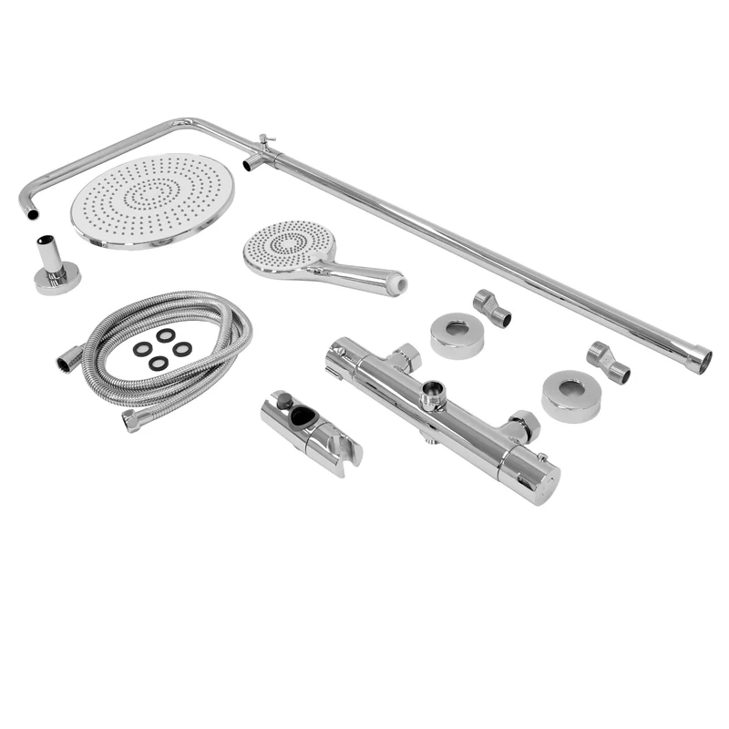 Duschsystem mit Thermostat Silber aus Edelstahl rund