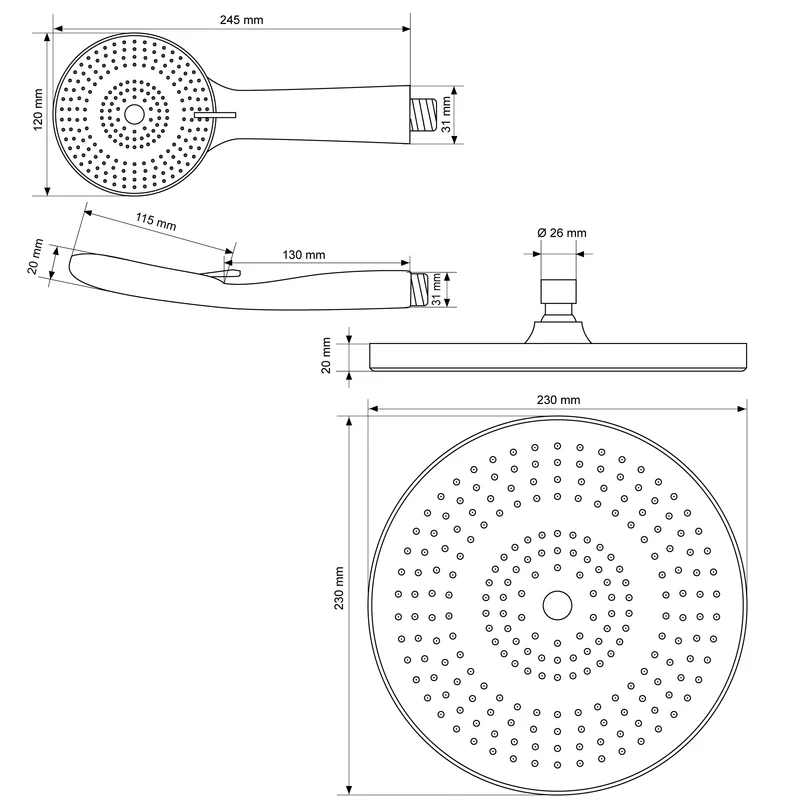 Duschsystem mit Thermostat Silber aus Edelstahl rund