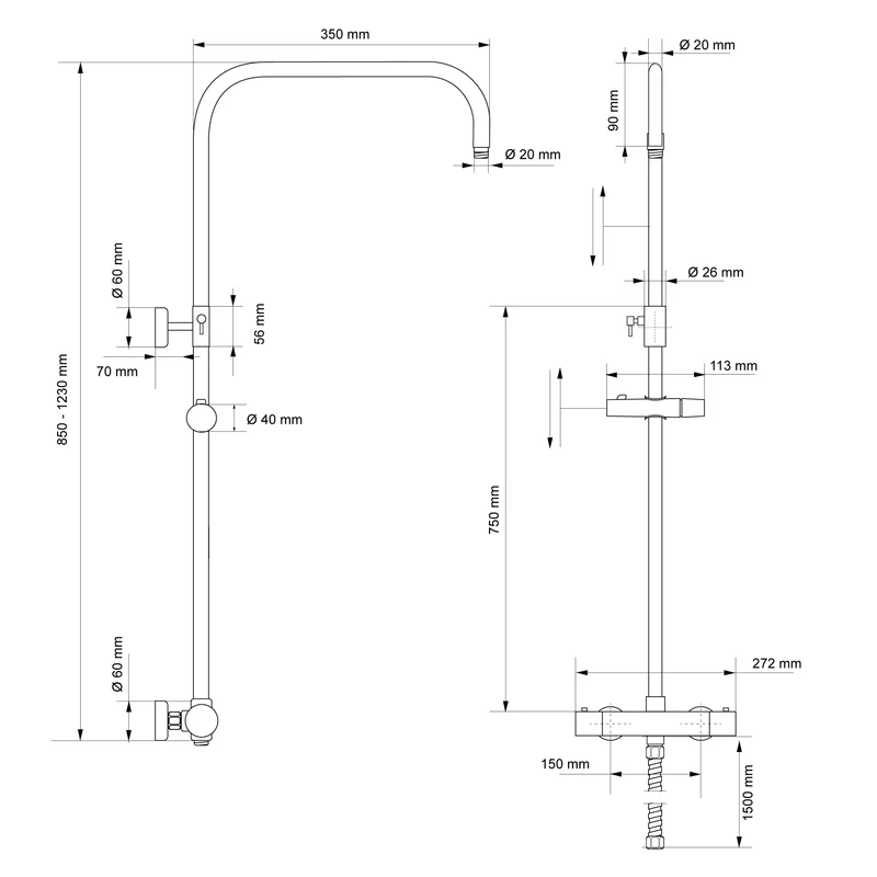 Duschsystem mit Thermostat Silber aus Edelstahl rund