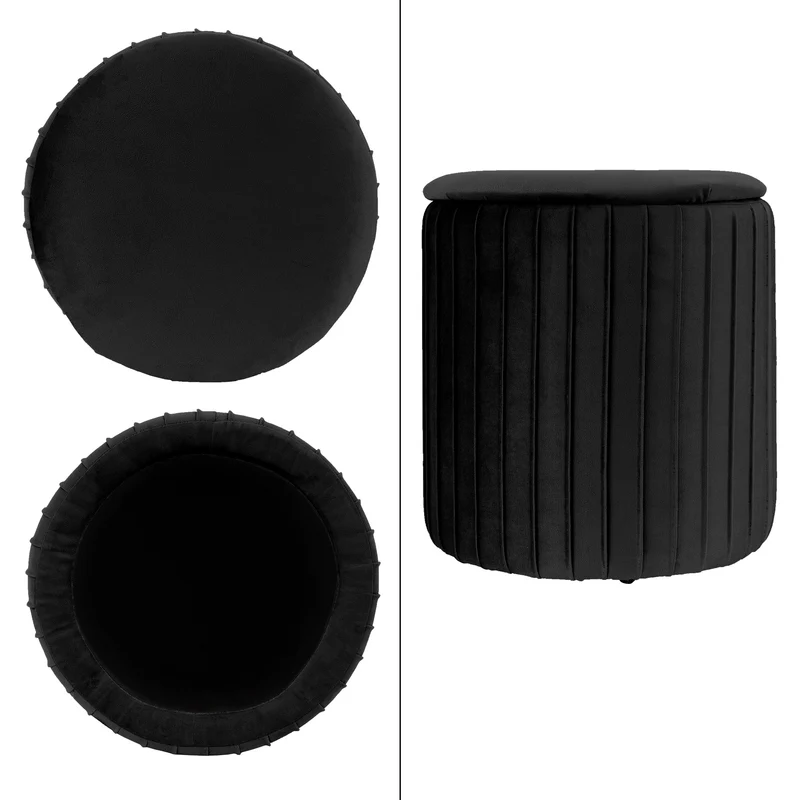 Sitzhocker mit Stauraum Ø 34x37 cm Schwarz aus Samtstoff