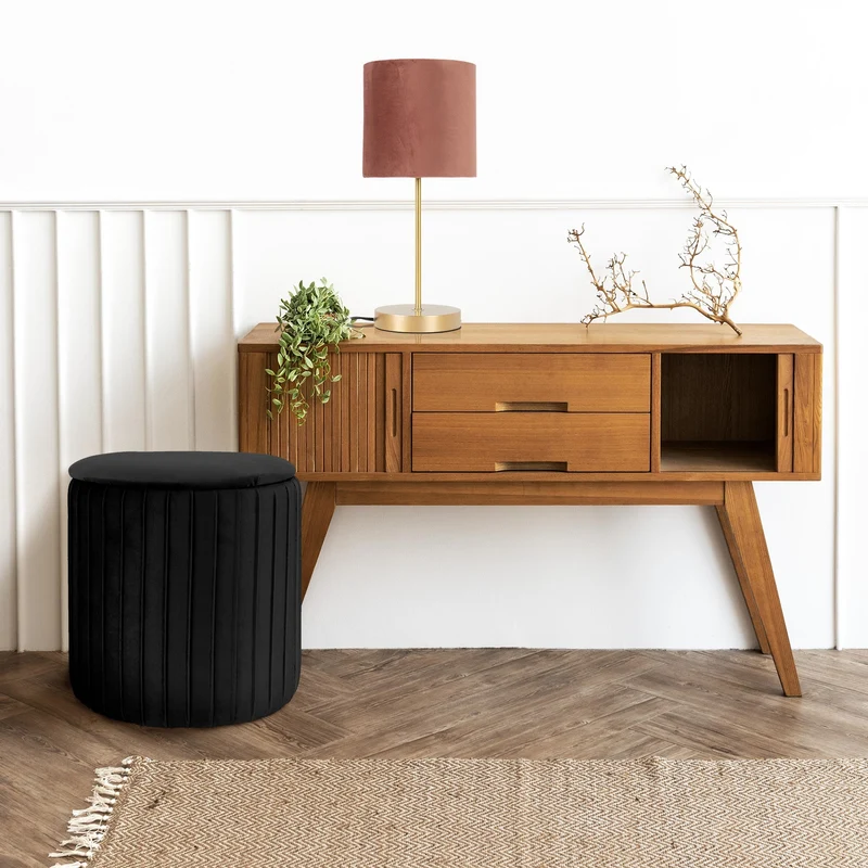 Sitzhocker mit Stauraum Ø 34x37 cm Schwarz aus Samtstoff