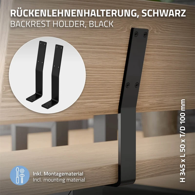 ML-Design | Rückenlehnenhalterung 2er Set 345 x 90 mm aus Stahl, Rücklehne Halterung Profil für Sitz-Bänke