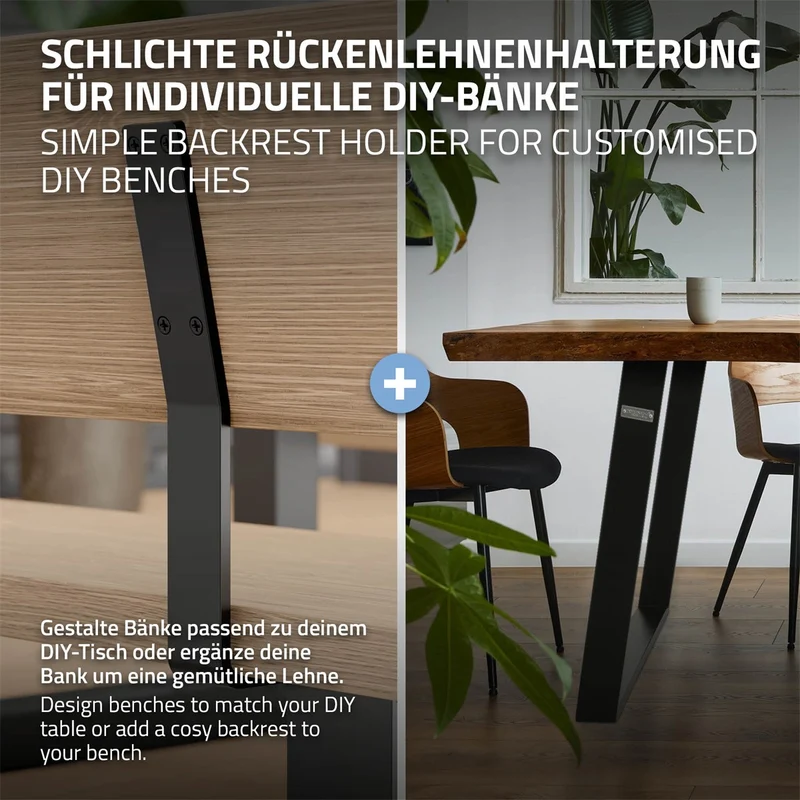 ML-Design | Rückenlehnenhalterung 2er Set 345 x 90 mm aus Stahl, Rücklehne Halterung Profil für Sitz-Bänke