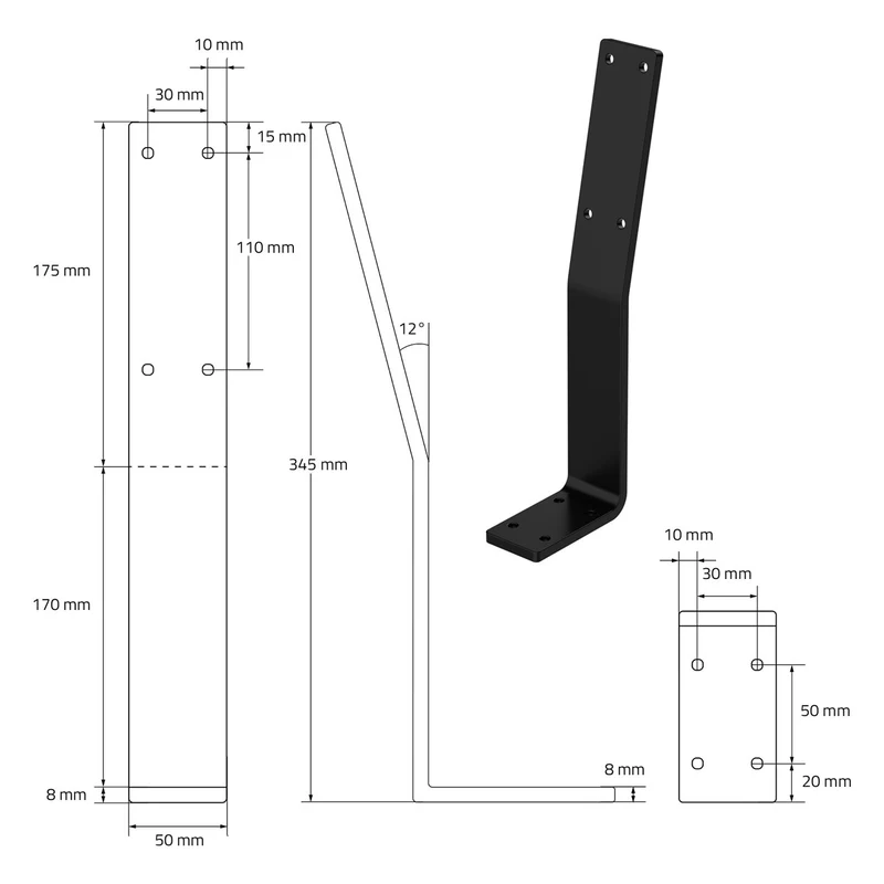 ML-Design | Rückenlehnenhalterung 2er Set 345 x 90 mm aus Stahl, Rücklehne Halterung Profil für Sitz-Bänke