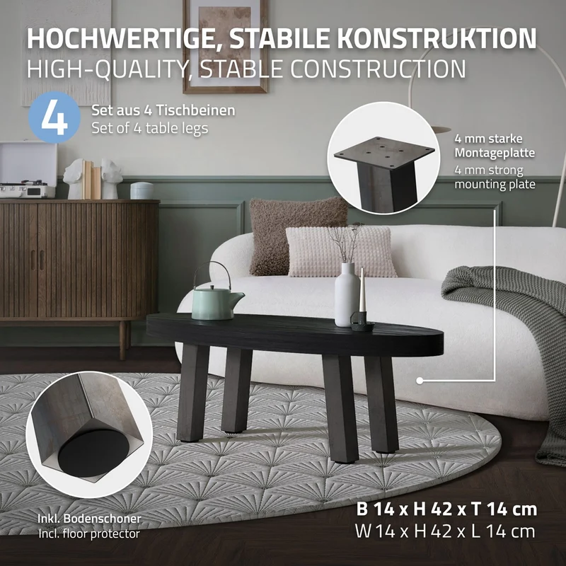 B-Ware 4er Set Tischbeine schräg H42 cm Optik Industrial Stahl Profil 8x8 cm I-Form 96° Neigung ML-Design