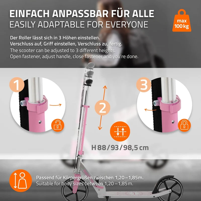 B-Ware Cityroller Rosa klappbar und höhenverstellbar Scooter mit XXL-Räder Hauki– Tetroller & Kickscooter