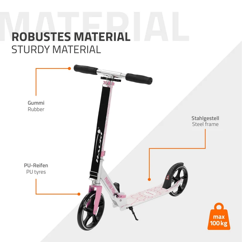 B-Ware Cityroller Rosa klappbar und höhenverstellbar Scooter mit XXL-Räder Hauki– Tetroller & Kickscooter