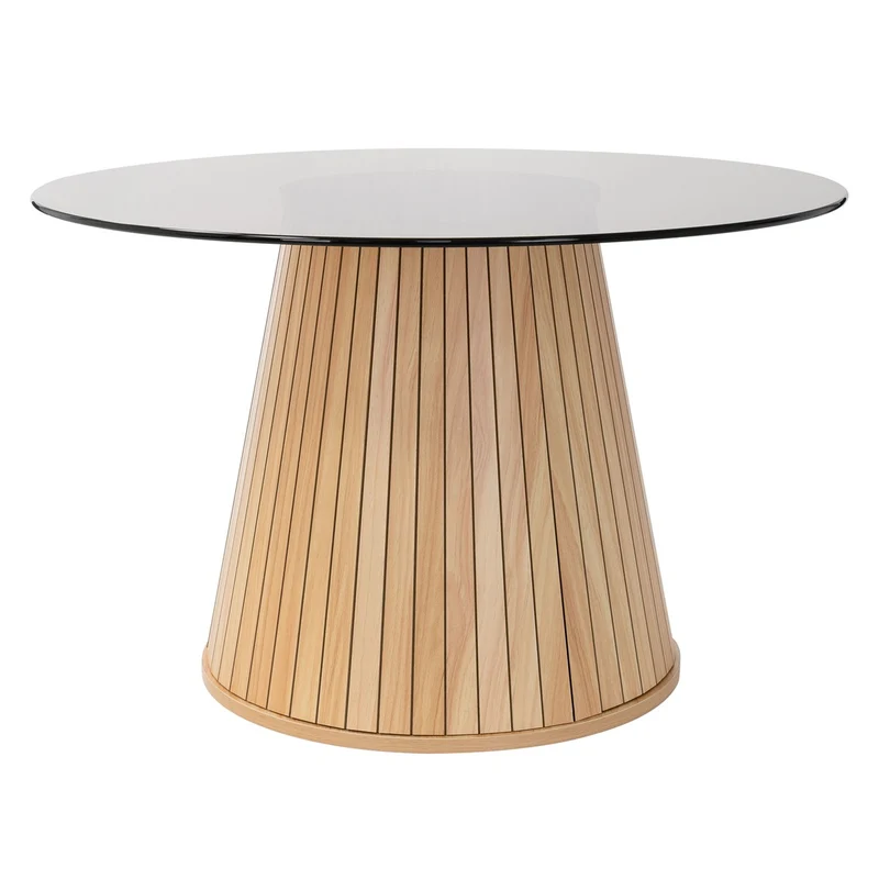 B-Ware Couchtisch mit Glasplatte Ø80x50 cm Holz-Optik Braun Runder Wohnzimmertisch ML-Design