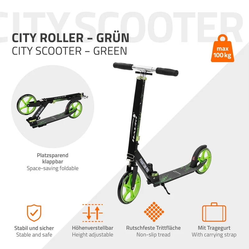B-Ware Cityroller Grün klappbar und höhenverstellbar Scooter mit XXL-Räder Hauki – Tetroller & Kickscooter