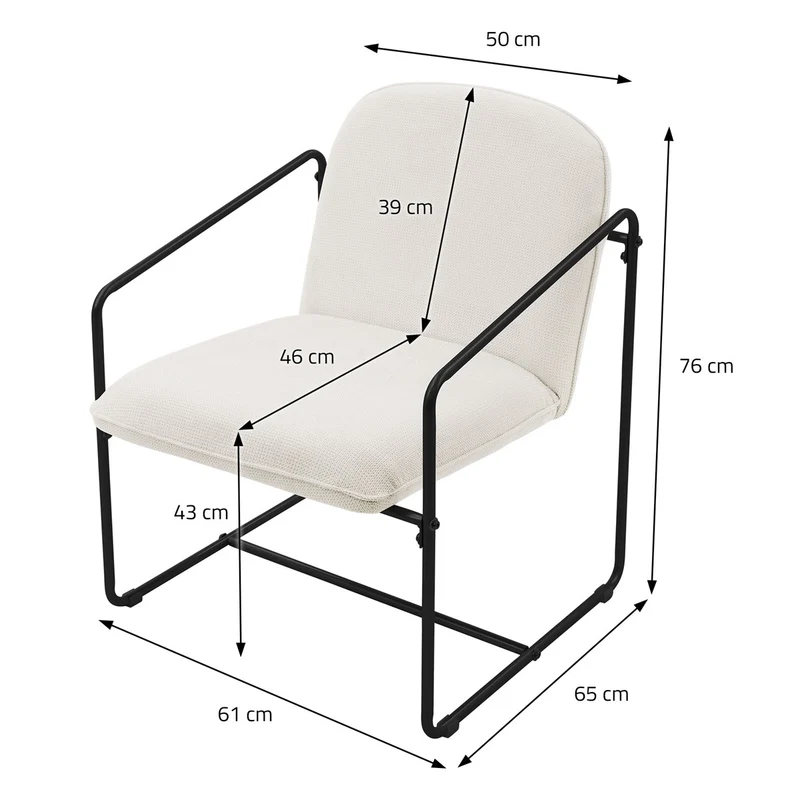 ML-Design | 2er Set Sessel Beige mit Arm-& Rückenlehne, goldenem/schwarzem Stahlgestell, 65x61x76 cm, Relaxsessel Cocktailsessel