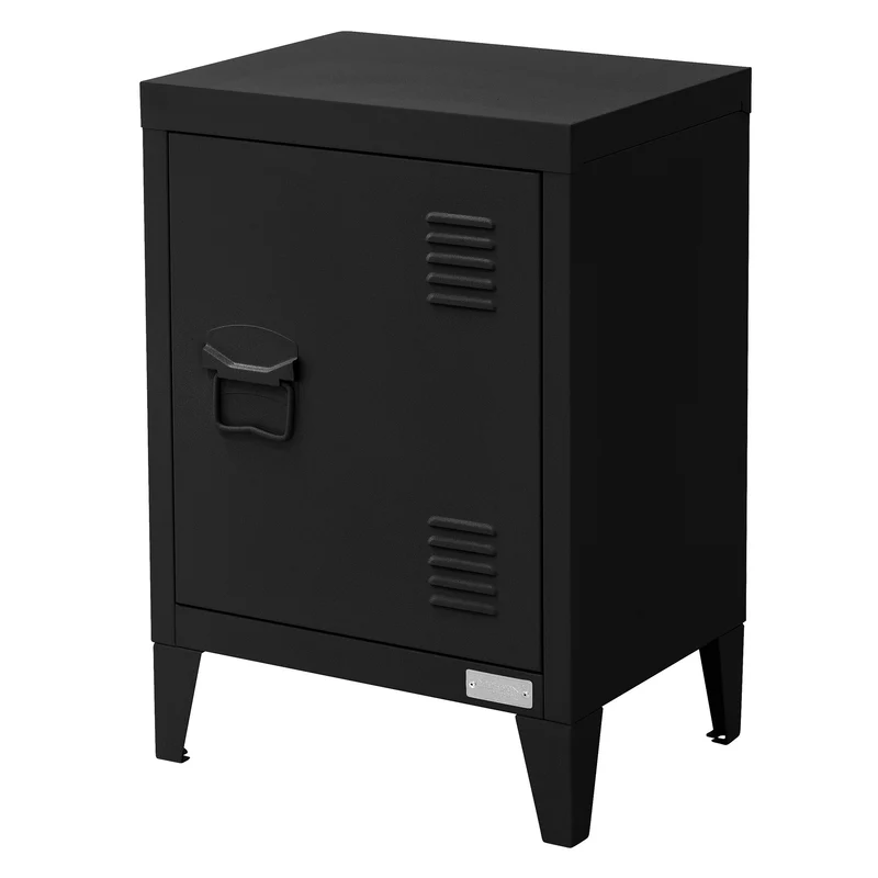 Nachttisch 40x30x58 cm Schwarz aus Stahl mit verstellbarer Regalboden ML Design