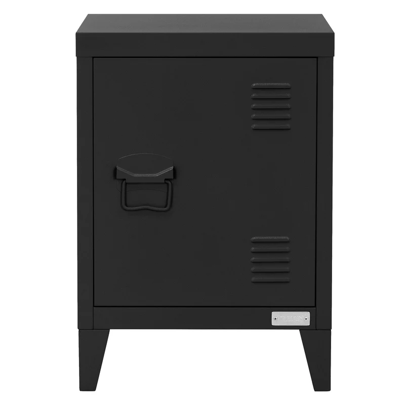 Nachttisch 40x30x58 cm Schwarz aus Stahl mit verstellbarer Regalboden ML Design