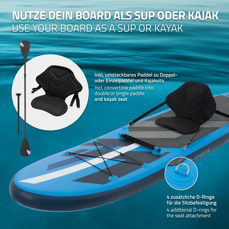 B-Ware Aufblasbares Stand Up Paddle Board mit Kajak Sitz 320x82x15 cm Blau aus PVC
