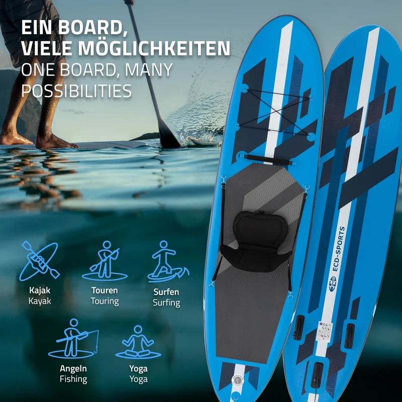 B-Ware Aufblasbares Stand Up Paddle Board mit Kajak Sitz 320x82x15 cm Blau aus PVC