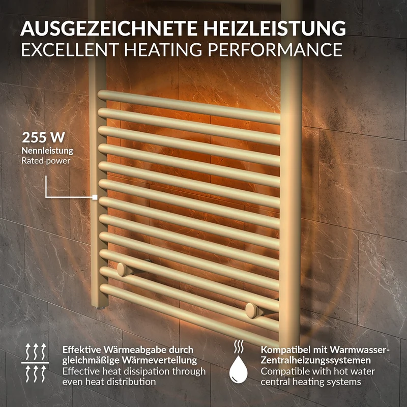 LuxeBath | Handtuchheizkörper elektrisch 300W Sahara gerade mit Seitenanschluss 500x800 mm Stahl Beige Badheizkörper Handtuchtrockner für Badezimmer