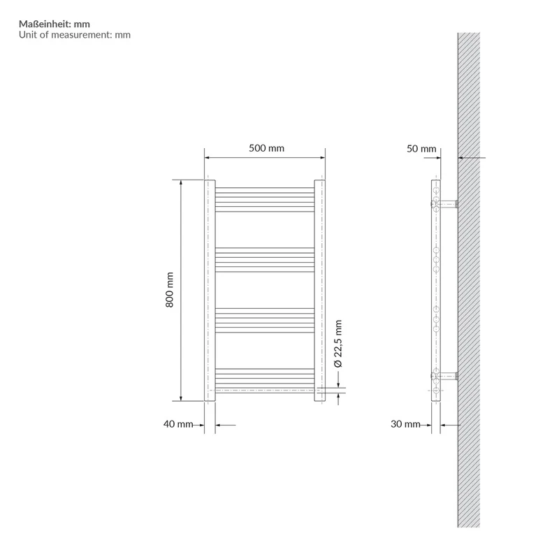 LuxeBath | Handtuchheizkörper elektrisch 300W Sahara gerade mit Seitenanschluss 500x800 mm Stahl Beige Badheizkörper Handtuchtrockner für Badezimmer