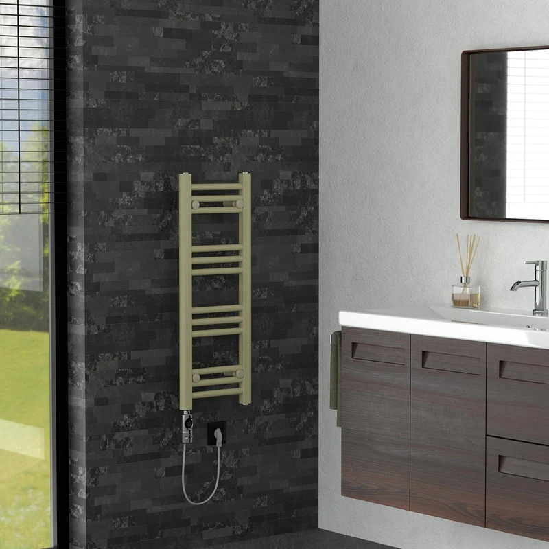 LuxeBath | Handtuchheizkörper elektrisch 300W Sahara gerade mit Seitenanschluss 300x800 mm Stahl Beige Badheizkörper Handtuchtrockner für Badezimmer