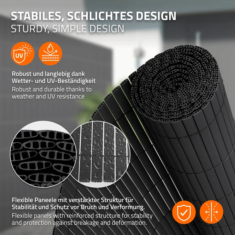 Sichtschutzmatte 140x1000 cm Sichtschutzzaun Windschutz Balkonschutz PVC Anthrazit UV-beständig