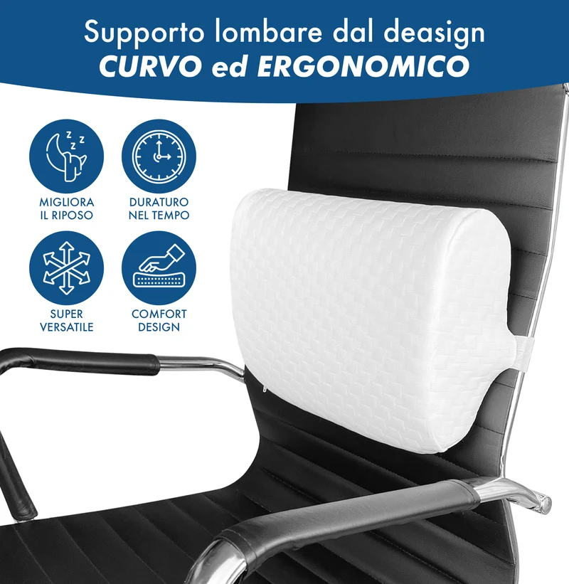 Supporto Lombare In Memory Foam Portatile Con Elastico Per Fissaggio Sedia Ufficio Il Gruppone