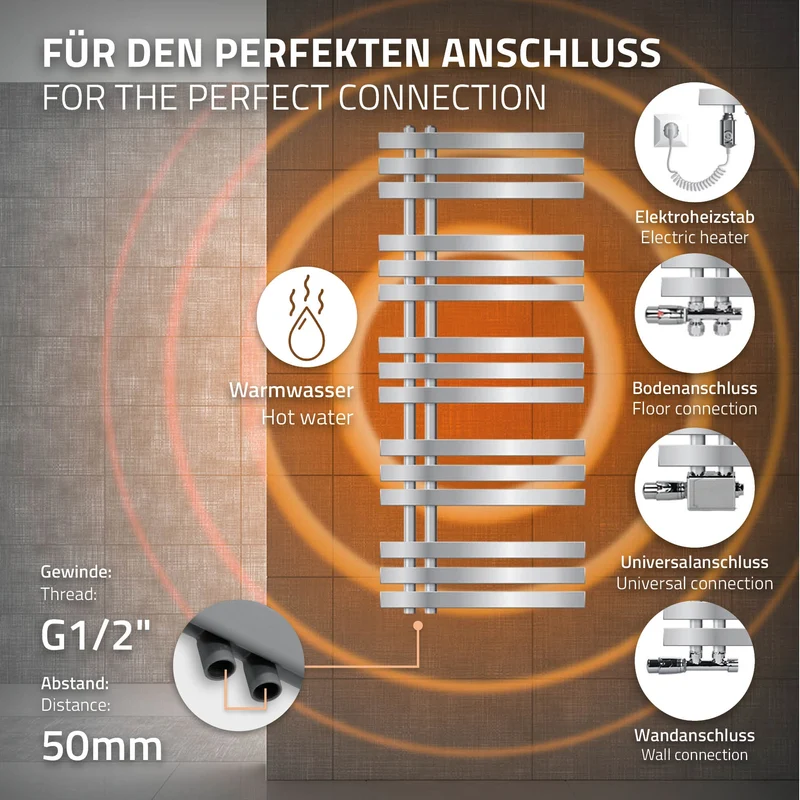 Badheizkörper Iron EM mit Heizstab 1200W 500x1200 mm Chrome