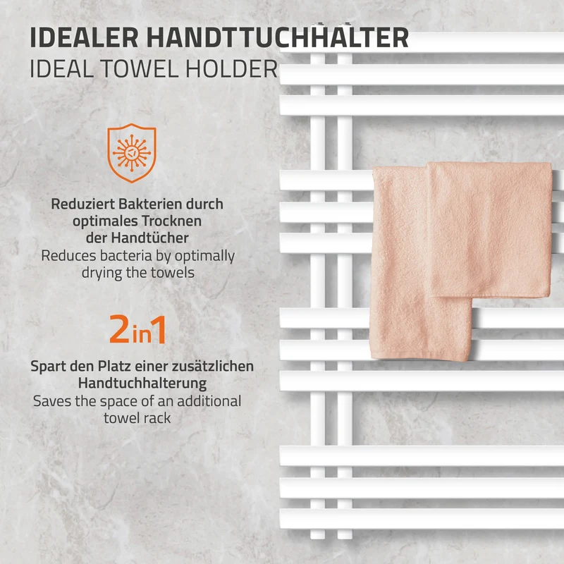 Badheizkörper Elektrisch mit Heizstab 600W 500x1000 mm Weiß
