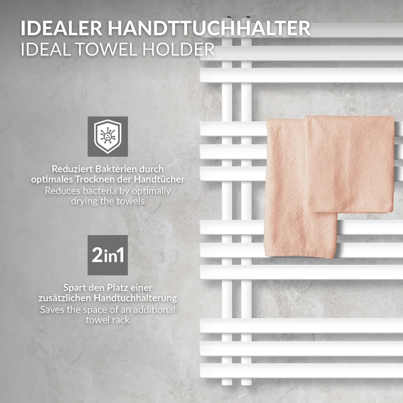 Badheizkörper Mittelanschluss 500x1000 mm Weiß mit Heizstab 300W LuxeBath