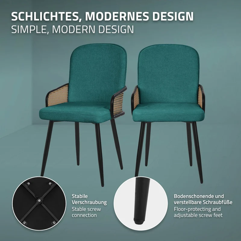 B-Ware Esszimmerstühle 2er Set Petrol mit Arm- & Rückenlehne, Polsterstühle für Esszimmer & Küche ML-Design
