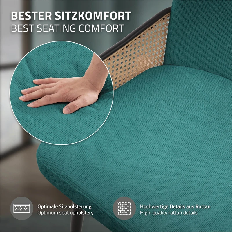 B-Ware Esszimmerstühle 2er Set Petrol mit Arm- & Rückenlehne, Polsterstühle für Esszimmer & Küche ML-Design