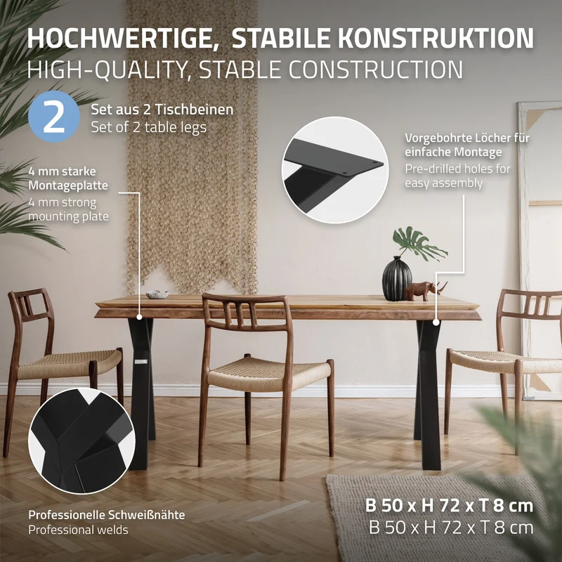 B-Ware Tischbeine Tischgestell 2er Set X-Design 50x72 cm Schwarz aus Stahl ML-Design