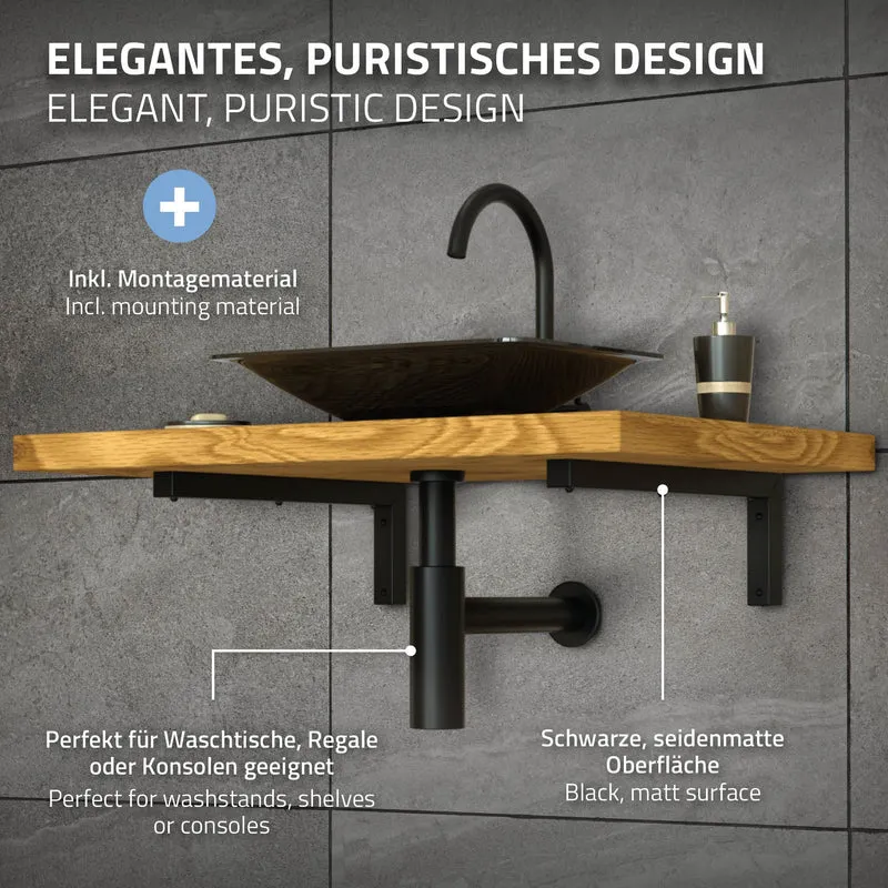 Wandkonsole Regalhalterung 2er Set 300 x 150 mm Schwarz aus Stahl ML-Design