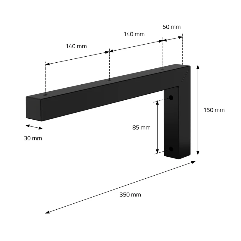 Wandkonsole Regalhalterung 2er Set 350 x 150 mm Schwarz aus Stahl ML-Design