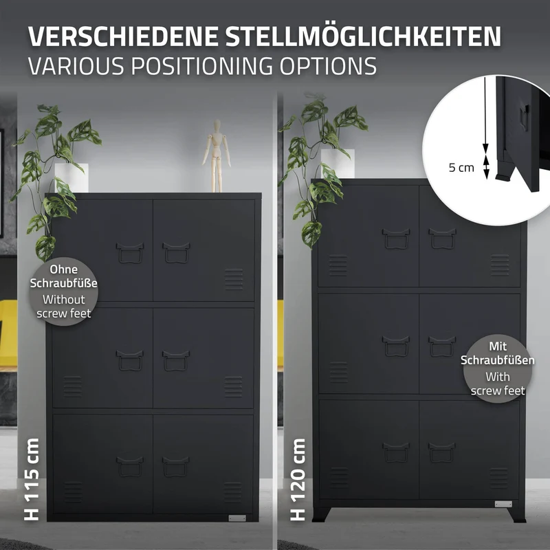 Büroschrank mit drei Ebenen Magnetverschluss 75x40x120 cm Anthrazit aus Stahl ML-Design